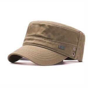 Beige - Army, Military Flat Cadet‎ Top Hat, Cotton Military Adjustable Cap